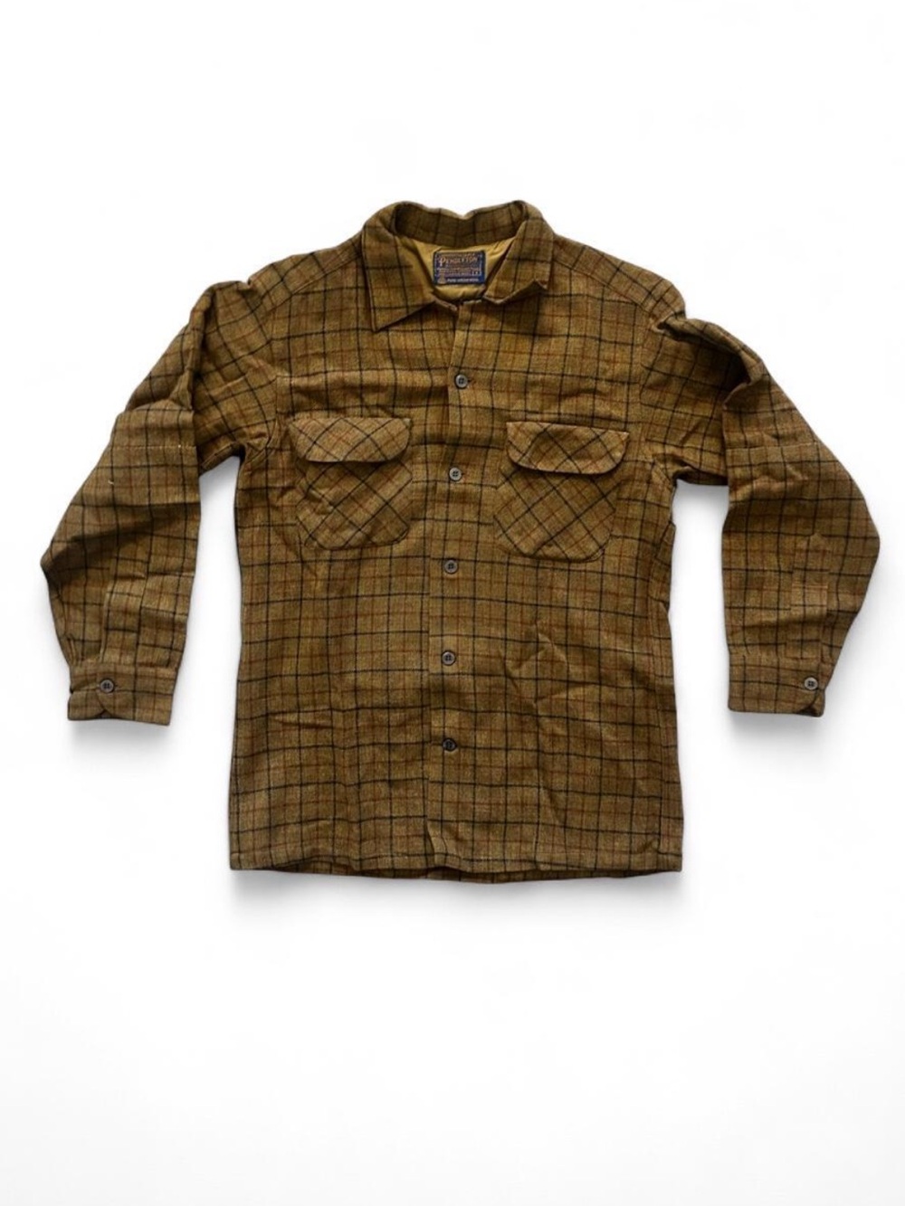 Vintage Pendleton Brown and Beige Plaid Wool Shirt Jacket Men’s Size S